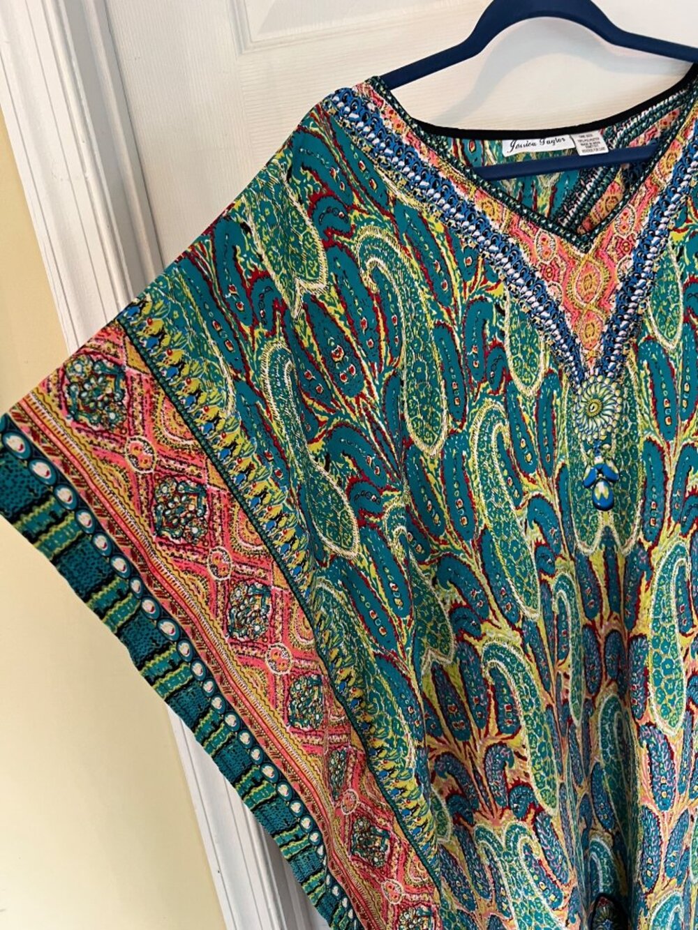 Jessica Taylor Boho Kaftan Dress Paisley VNeck Short Sleeves One Size - Picture 6 of 7